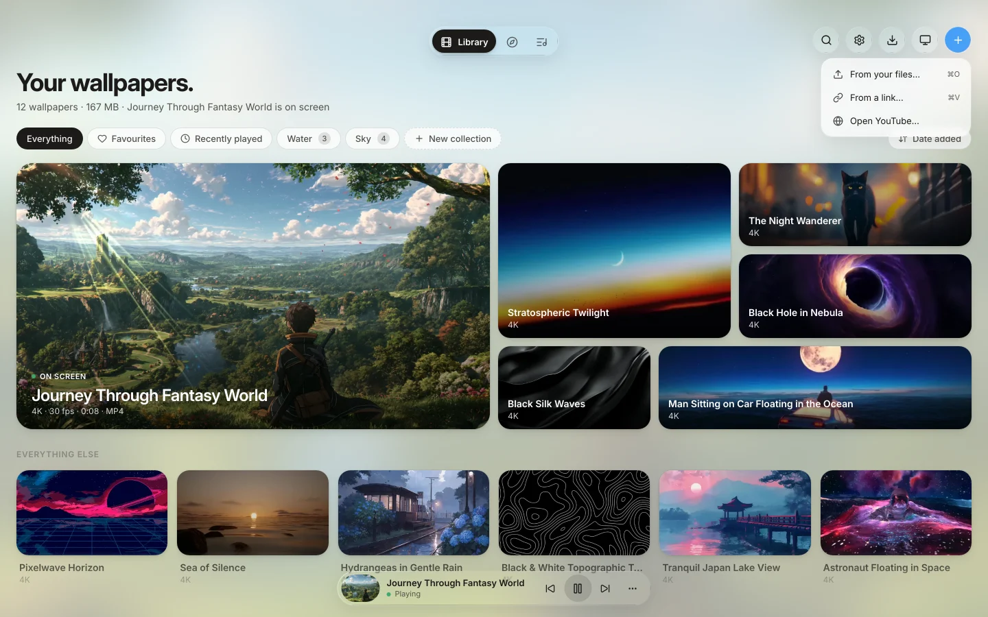 The Add menu: from your files, from a link, or YouTube.
